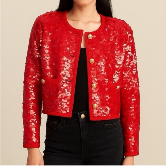 J. Crew Jackets & Blazers - J Crew Red Mariner Jersey Lady Jacket with Sequins CF475 size XS NWT